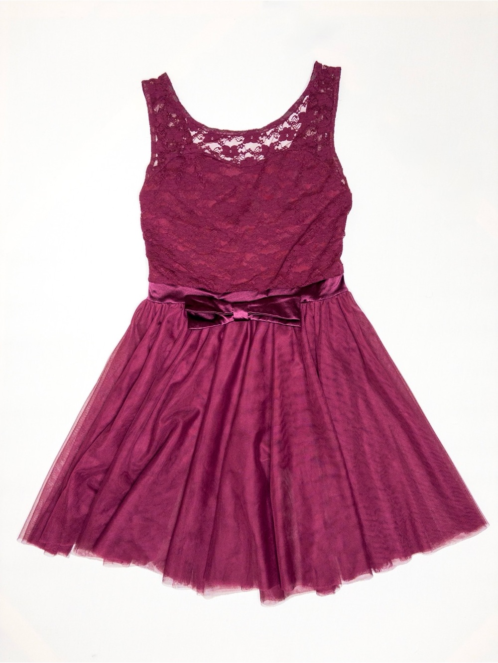 Weissman Lace & Tulle Midi Dress in Burgundy